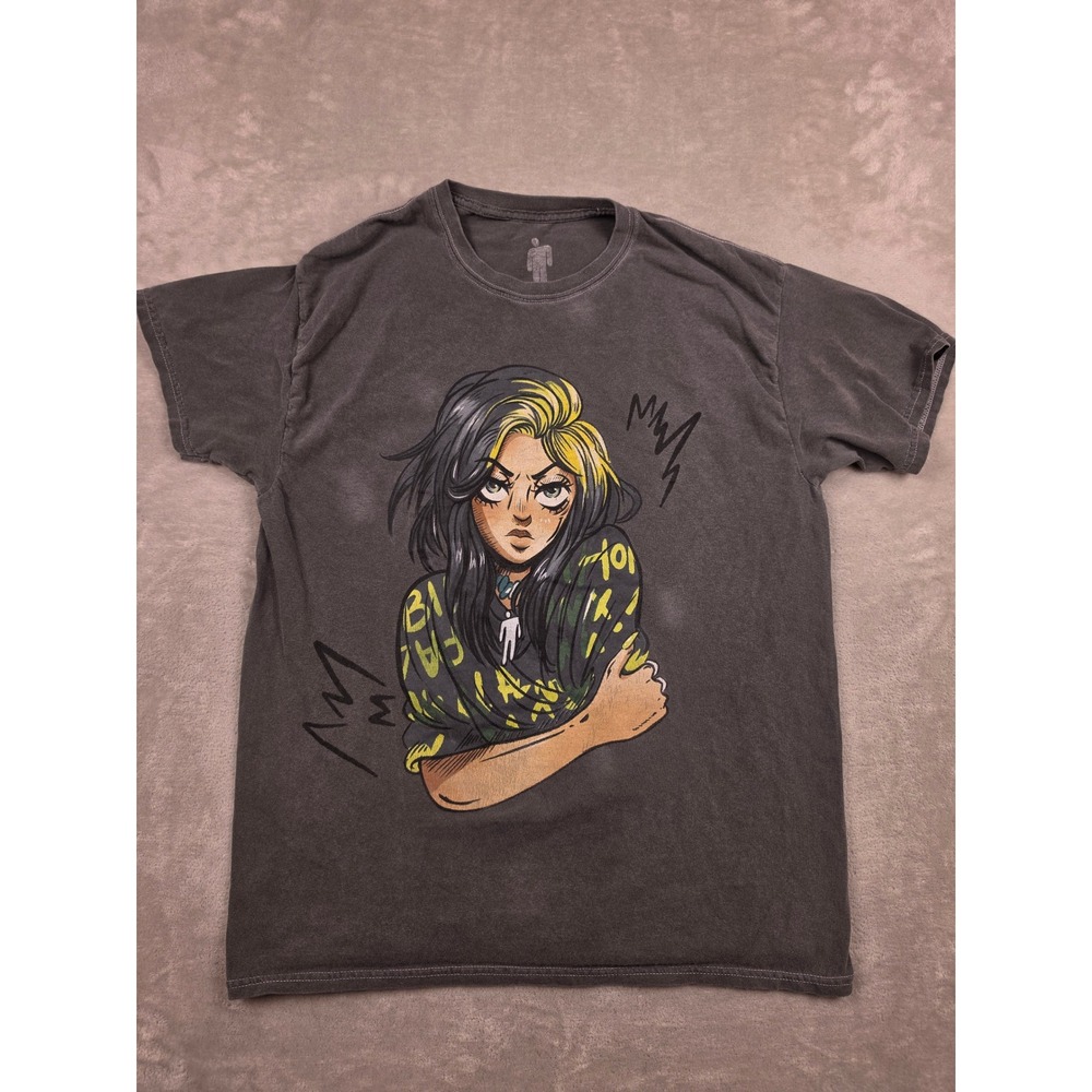 Billie Eilish T-Shirt Mens Medium Gray Anime Graphic When We All Fall Asleep Tee